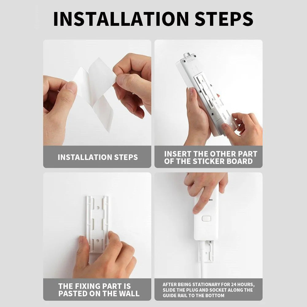 Toocki Self-Adhesive Power Socket Strip Fixator Wall Mounted Self Adhesive Punch Free Row Plug Holder for Kitchen Home Office